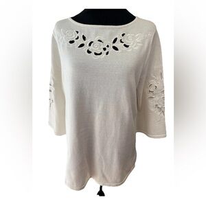 Bob Mackie wearable art white glitter sweater pullover tunic size medium floral